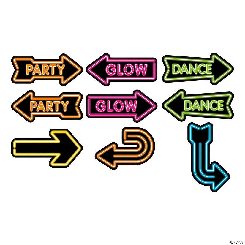 12 3/4" - 28" Glow Party Directional Sign Cutouts - 6 Pc. Image