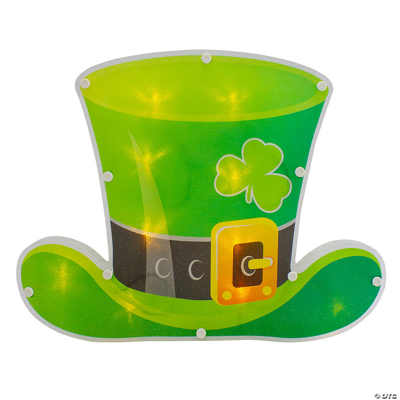 12.5" LED Lighted Irish St. Patrick's Day Leprechaun Hat Window Silhouette with Timer Image