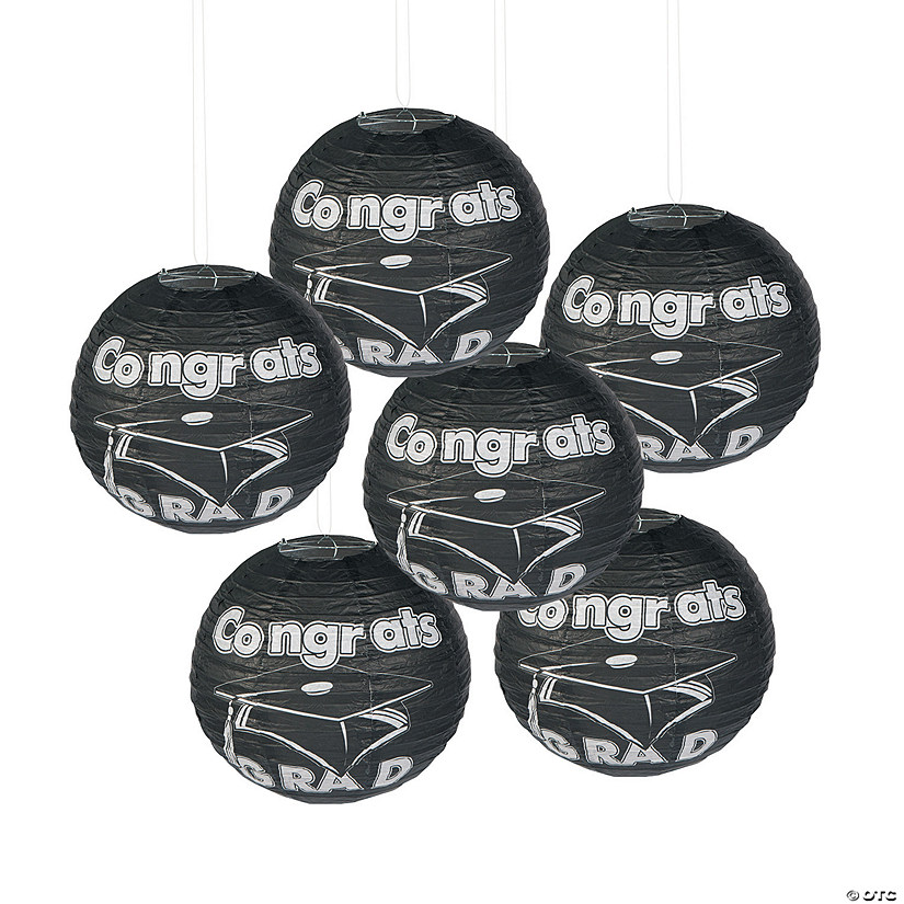 12" Black Congrats Grad Hanging Paper Lanterns - 6 Pc. Image
