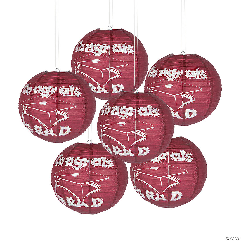 12" Burgundy Congrats Grad Hanging Paper Lanterns - 6 Pc. Image