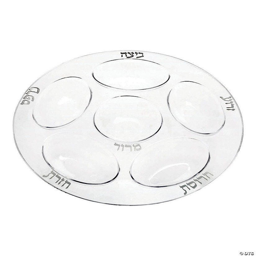 12" Clear with Silver Round Section Tray Disposable Plastic Seder Plates (24 Plates) Image