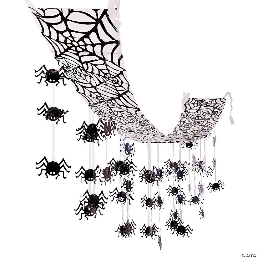 12 Ft. x 12" Hanging Black Spider Ceiling Halloween Decoration Image