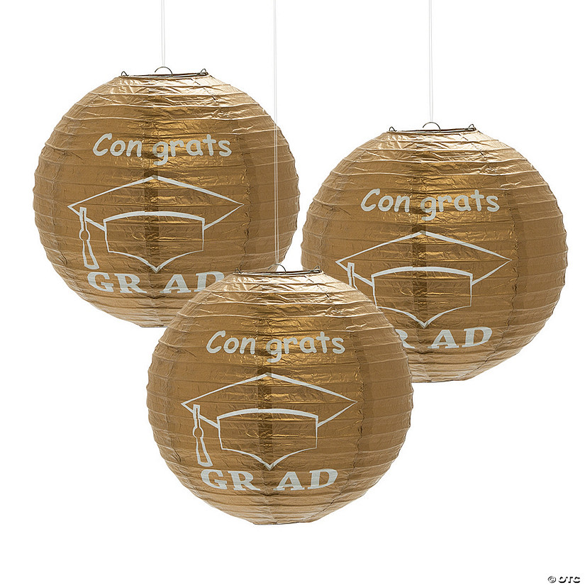 12" Gold Congrats Grad Hanging Paper Lanterns - 6 Pc. Image