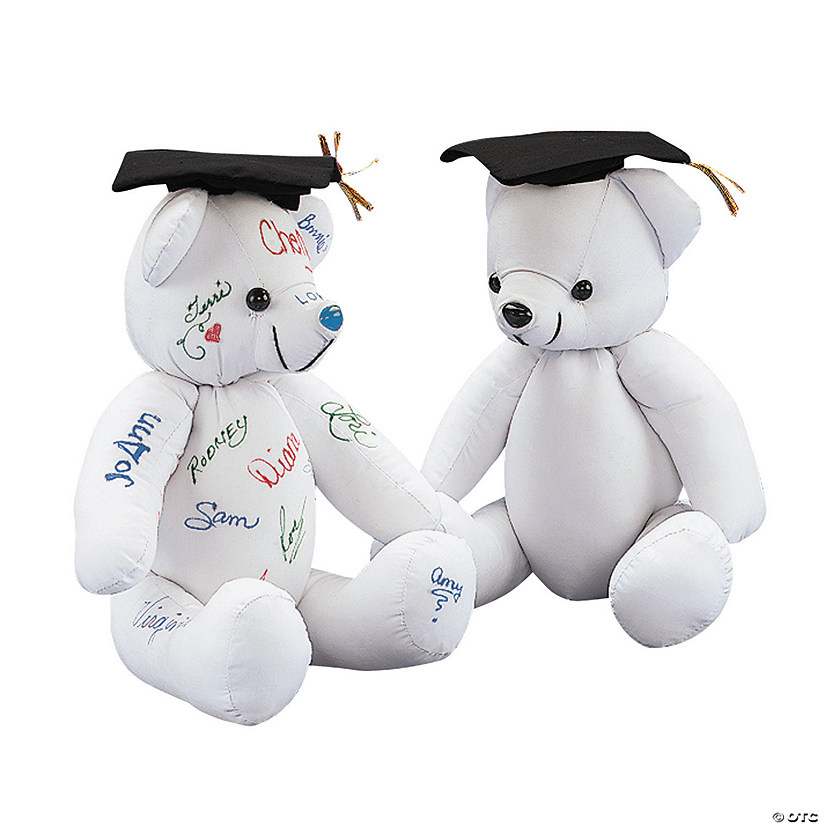 12" Graduation Autograph White Stuffed Bear with Cap Image