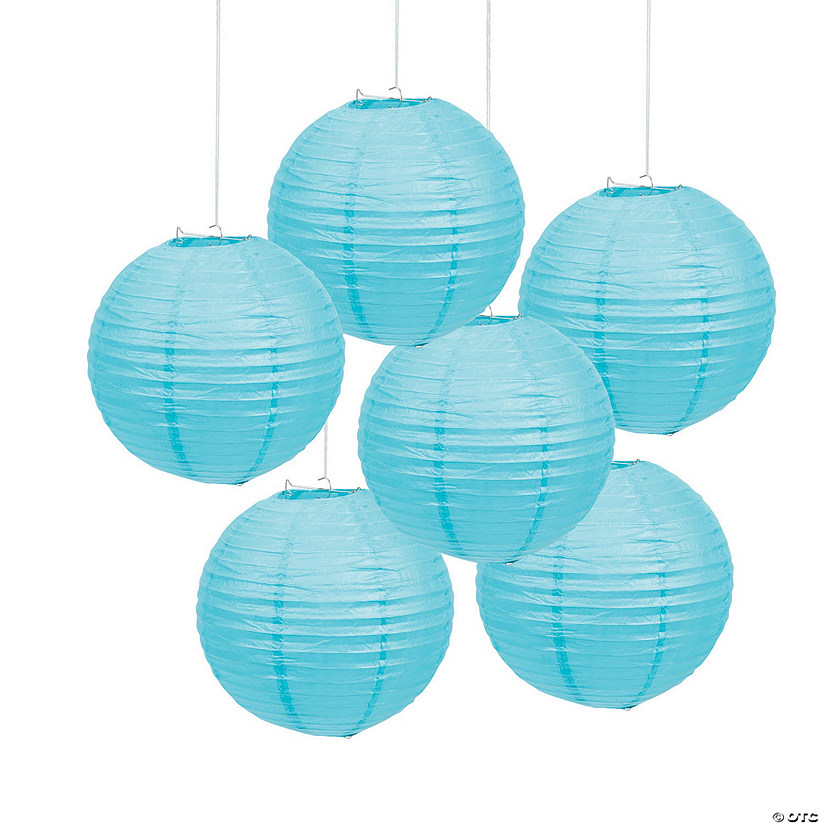 12" Light Blue Hanging Paper Lanterns - 6 Pc. Image
