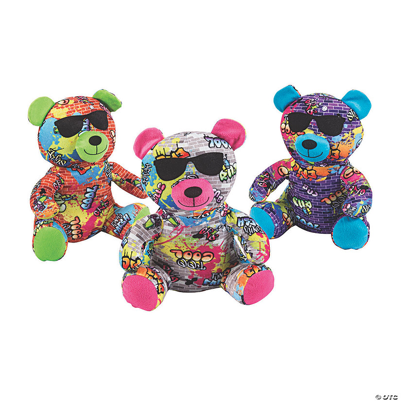 12" Medium Graffiti Stuffed Bears - 3 Pc. Image