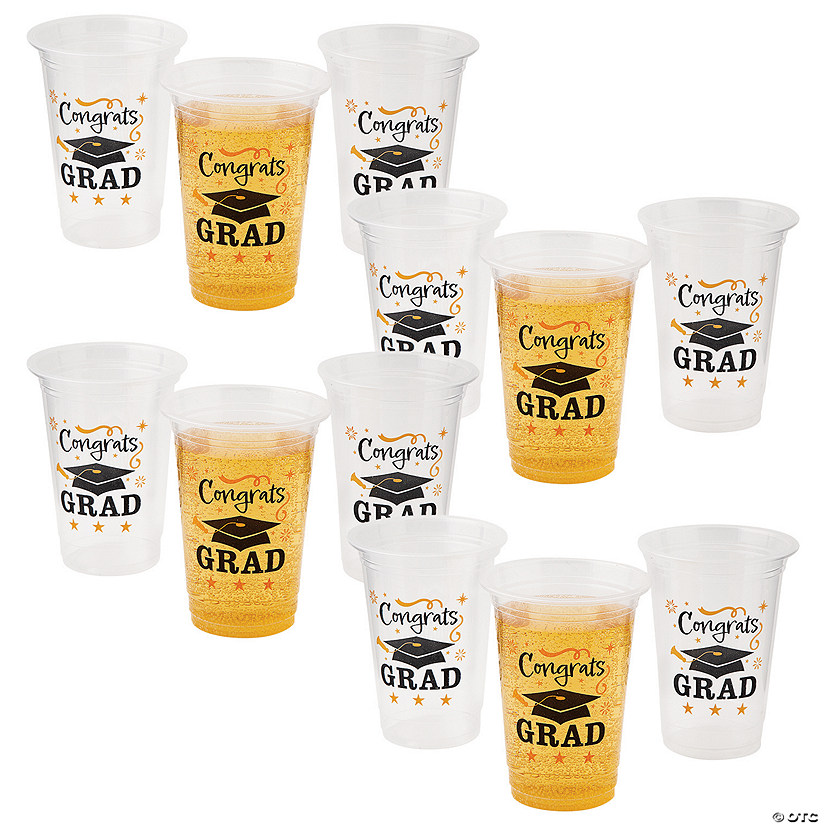 12 oz. Bulk 100 Ct. Congrats Grad Disposable Clear Plastic Cups Image