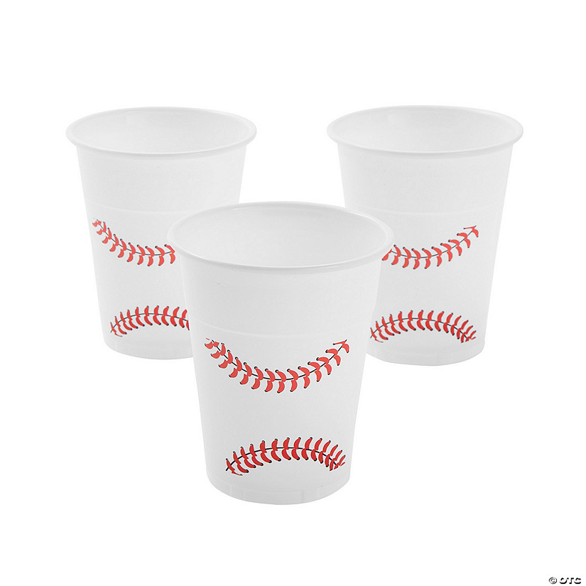 12 oz. Bulk 50 Ct. Baseball Stitching Disposable Plastic Cups Image