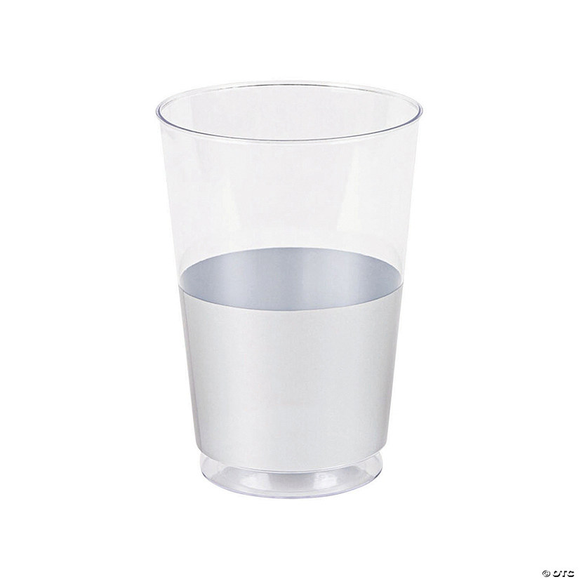 12 oz. Clear with Metallic Silver Thick Bottom Round Disposable Plastic Tumblers (90 Cups) Image