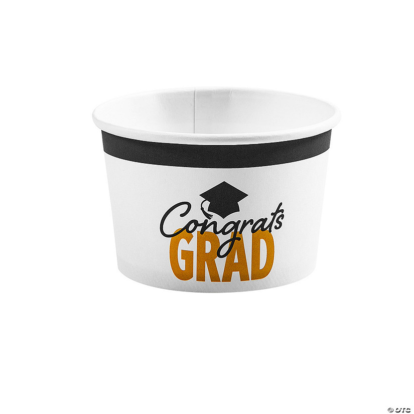 12 oz. Congrats Grad White Disposable Paper Snack Cups - 25 Ct. Image