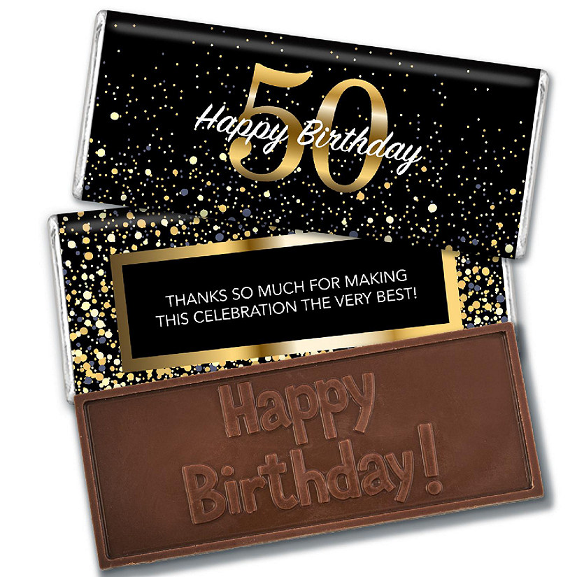12 Pcs 50th Birthday Candy Party Favors in Bulk Embossed Belgian Chocolate Bars Image