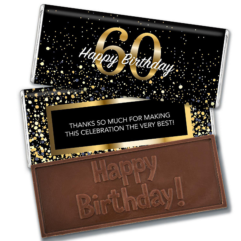 12 Pcs 60th Birthday Candy Party Favors in Bulk Embossed Belgian Chocolate Bars Image