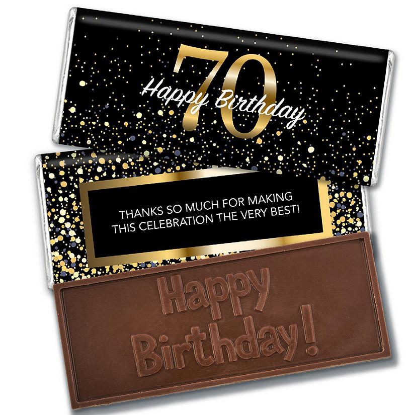 12 Pcs 70th Birthday Candy Party Favors in Bulk Embossed Belgian Chocolate Bars Image