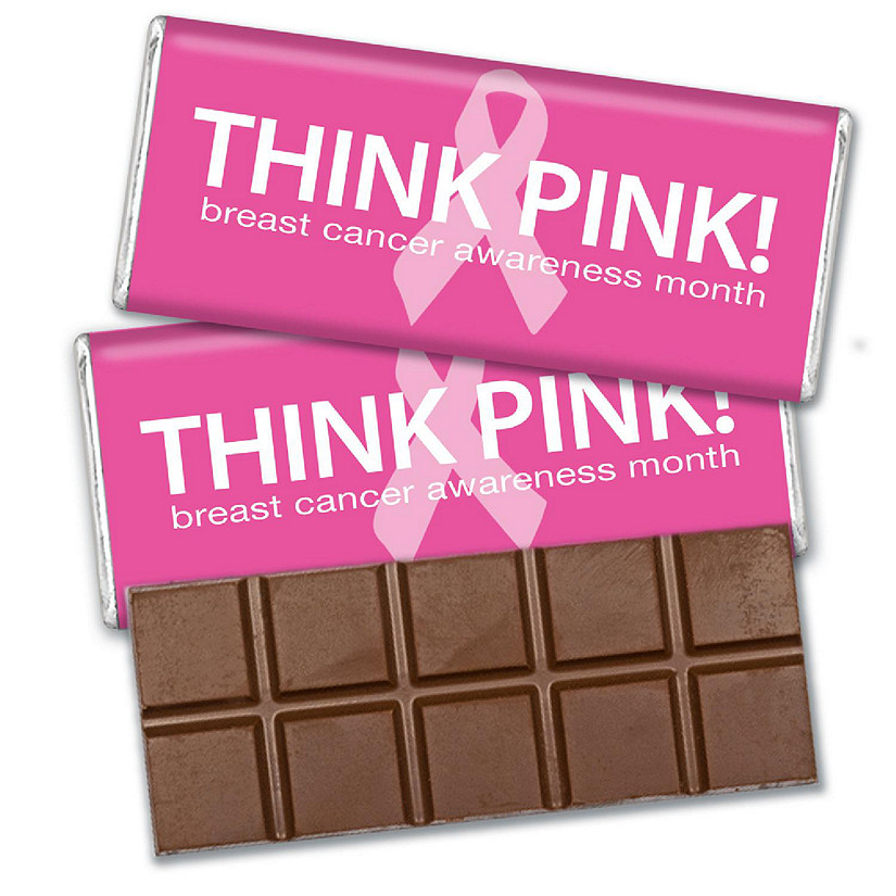 12 Pcs Breast Cancer Awareness Candy Gifts in Bulk Belgian Chocolate Bars - Pink Ribbon Image