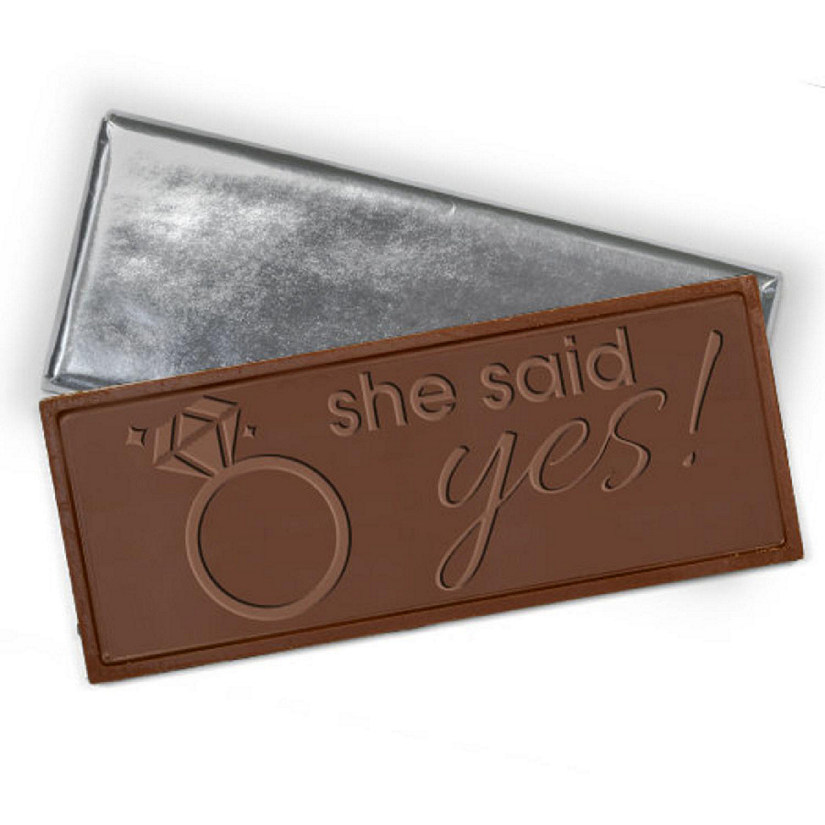 12 Pcs Embossed Bridal Shower & Engagement Belgian Milk Chocolate Bars - DIY Candy Party Favors - She Said Yes Image