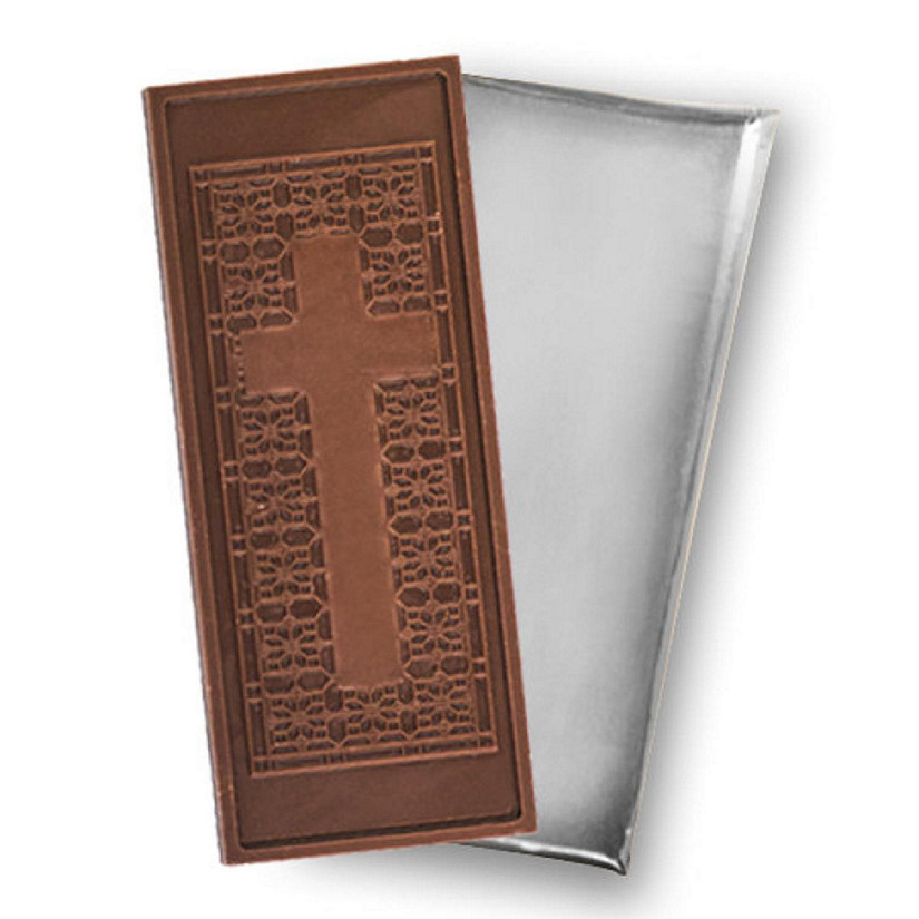 12 Pcs Embossed Religious Cross Belgian Milk Chocolate Bars - DIY Candy Party Favors - Baptism, Confirmation, First Communion Image