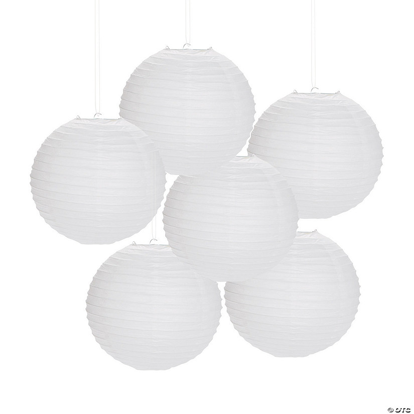 12" White Hanging Paper Lanterns - 6 Pc. Image