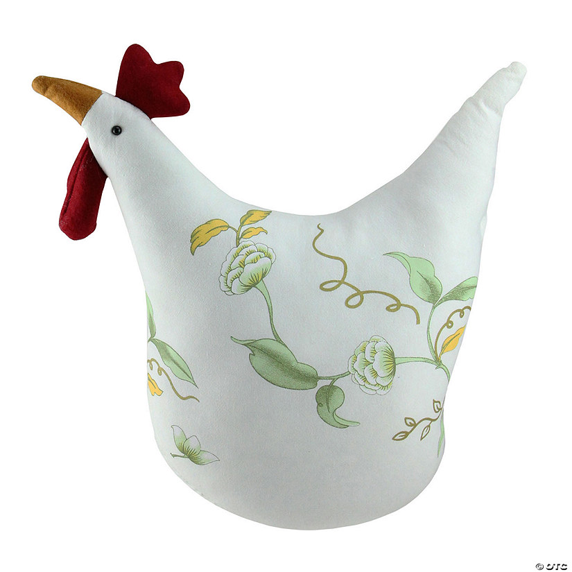 12" White  Soft Green  and Yellow Floral Rooster Chicken Spring Decoration Image