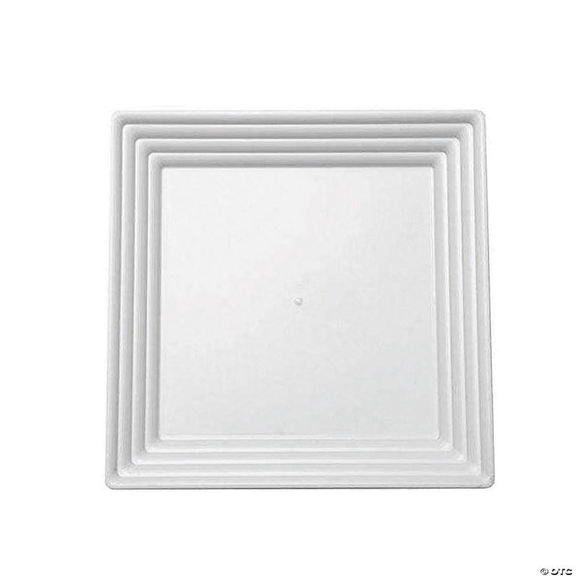 12" x 12" White Square with Groove Rim Plastic Serving Trays (15 Trays) Image