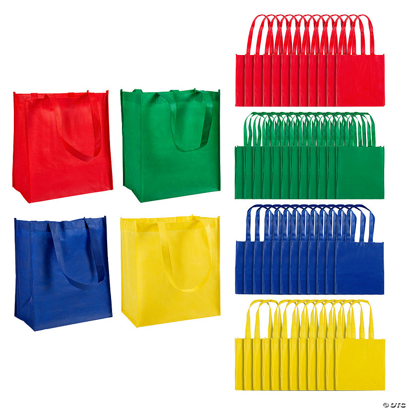 12" x 13" Bulk 50 Pc. Large Primary Color Nonwoven Shopping Tote Bags Image