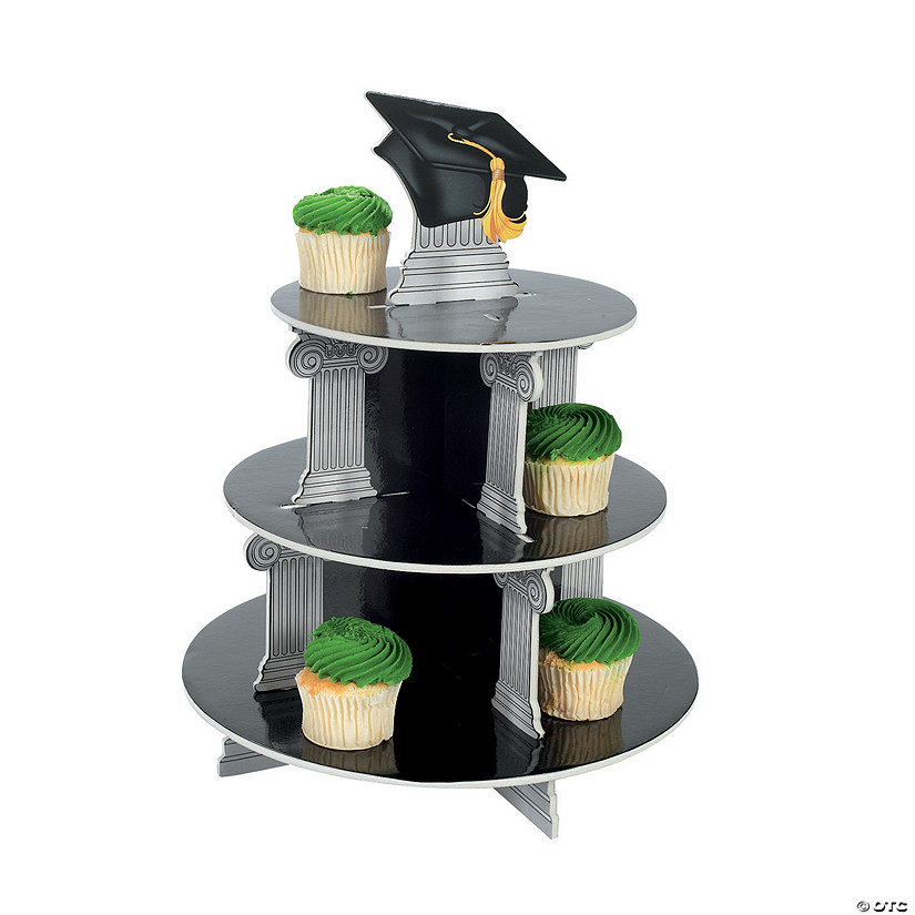 12" x 14 1/4" Graduation Silver & Black Foam Cupcake Stand Image