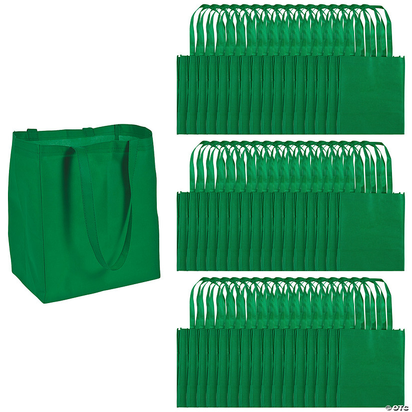 12" x 14" Bulk 48 Pc. Large Nonwoven Green Shopper Tote Bags Image