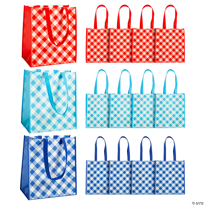 12" x 14" Large Laminated Nonwoven Gingham Tote Bags - 12 Pc. Image