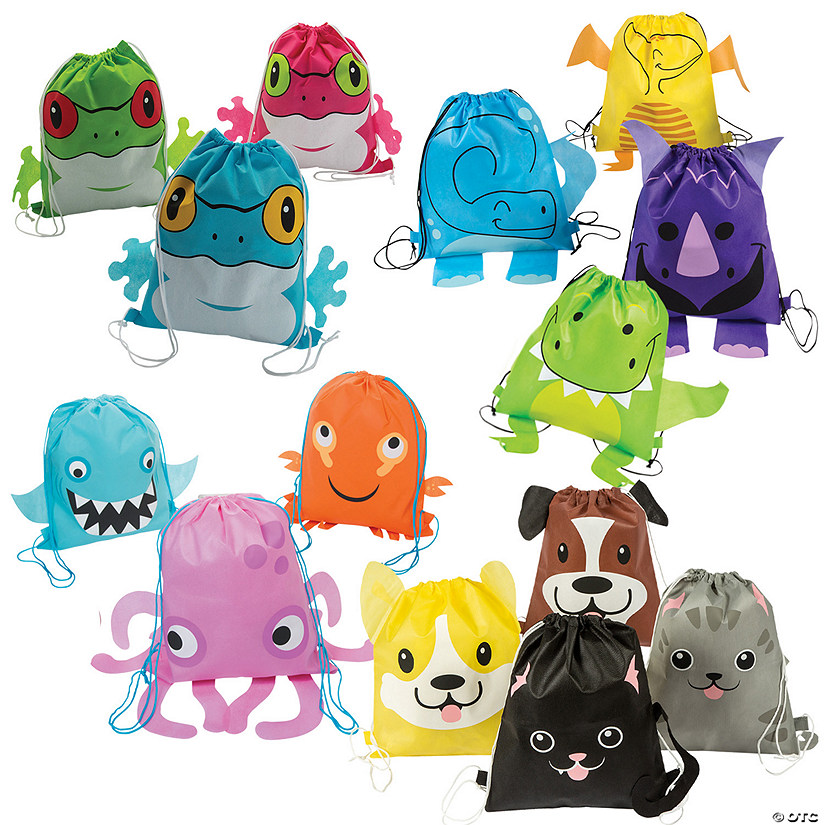 12" x 15" Bulk 48 Pc. Animal Drawstring Bag Kit Assortment Image
