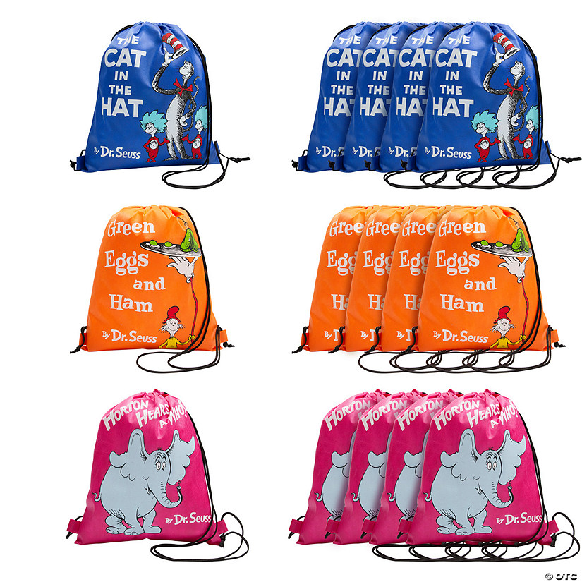 12" x 15" Medium Dr. Seuss&#8482; Book Covers Nonwoven Drawstring Bags - 12 Pc. Image