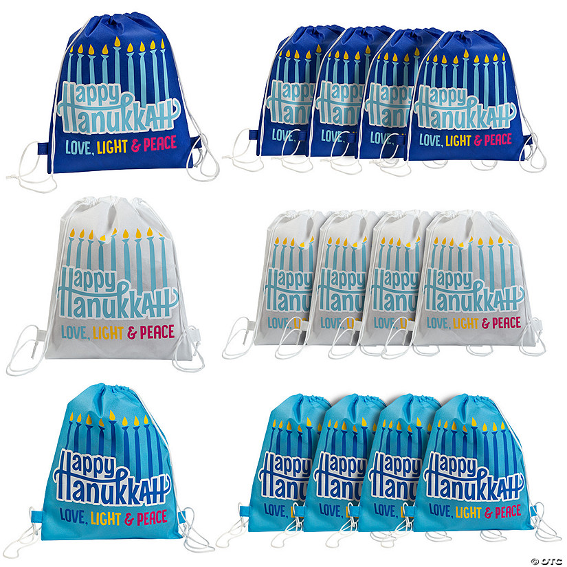 12" x 15" Medium Hanukkah Nonwoven Drawstring Bags - 12 Pc. Image