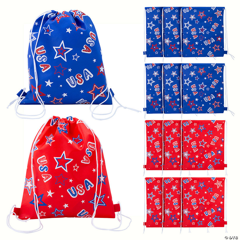 12" x 15" Medium Patriotic Nonwoven Drawstring Bags - 12 Pc. Image