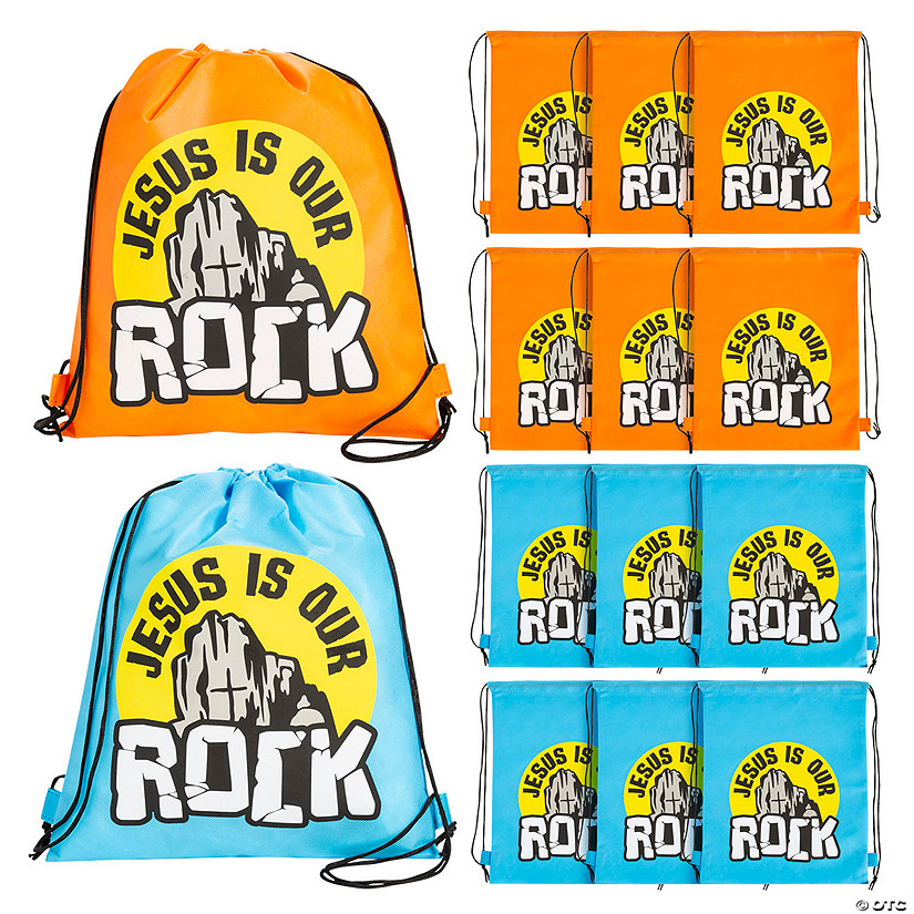 12" x 15" Rocky Beach VBS Jesus Is Our Rock Drawstring Bags - 12 Pc. Image