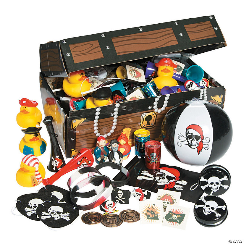 12" x 7 1/4" x 6" Bulk 101 Pc. Pirate Treasure Chest Toy Assortment Image