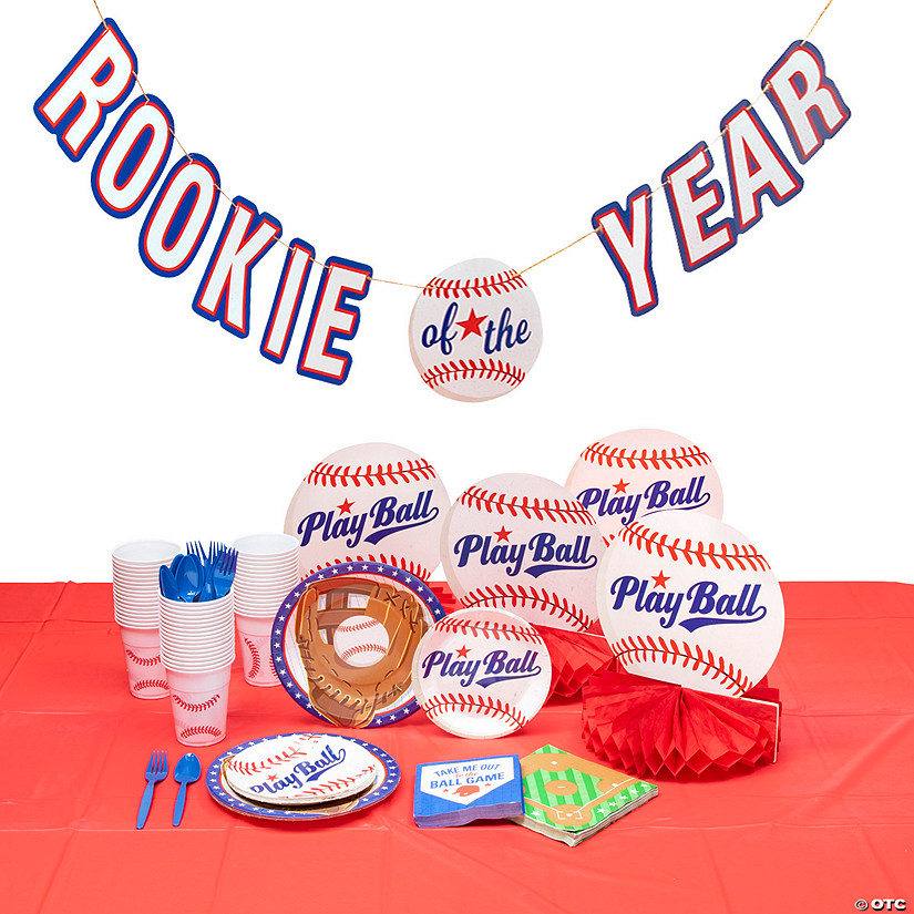 120 Pc. Baseball Rookie of the Year Party Tableware Kit for 8 Guests Image