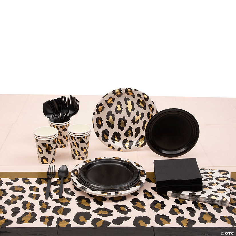 123 Pc. Cheetah Animal Print Party Tableware Kit for 8 Guests Image