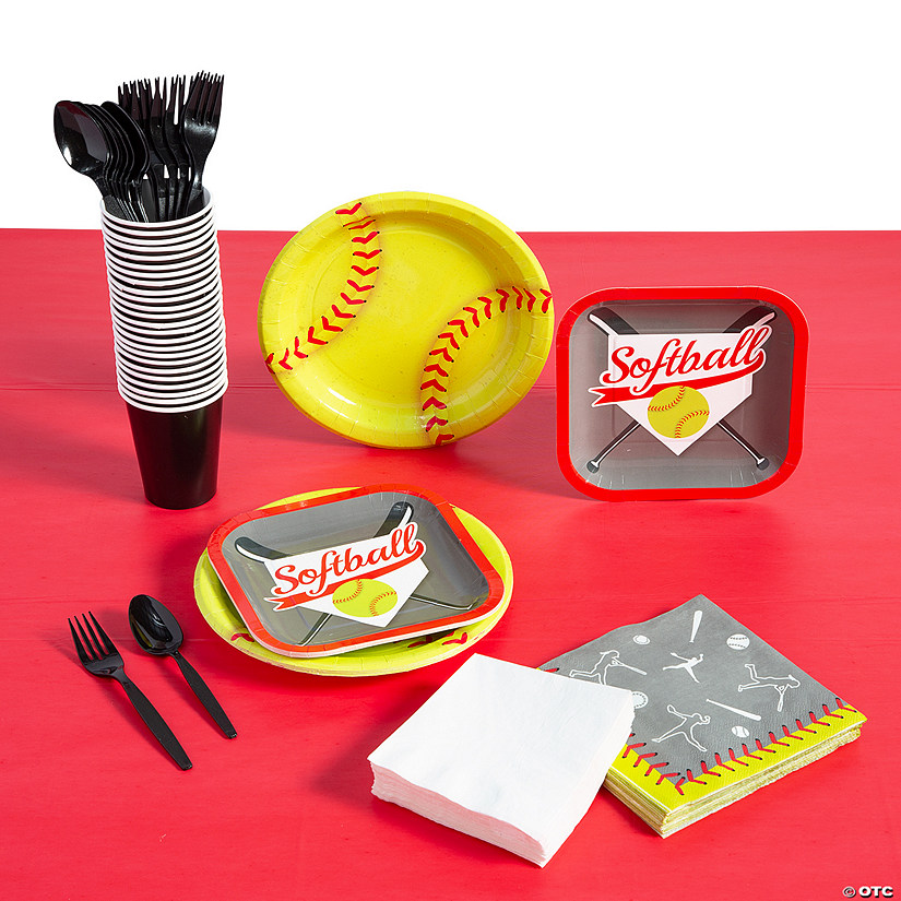 123 Pc. Softball Party Tableware Kit for 8 Guests Image