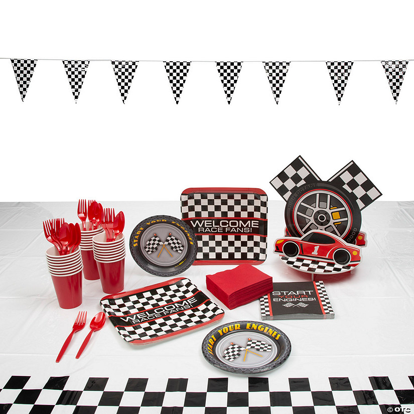 125 Pc. Race Car Party Tableware Kit for 8 Guests Image