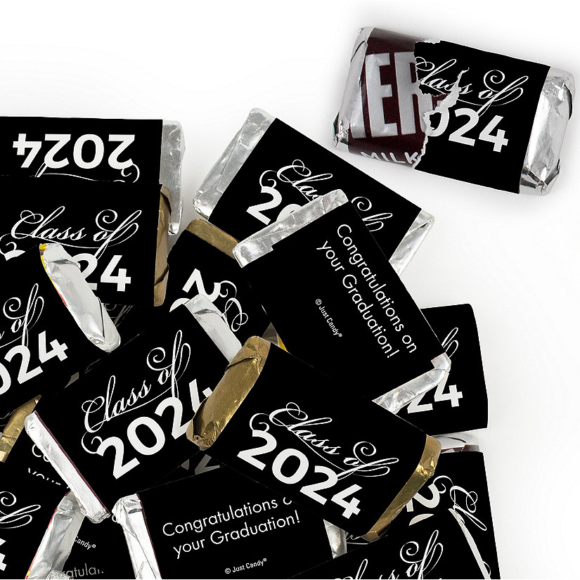 12ct Black Graduation Candy Party Favors Class of 2024 Wrapped Chocolate Bars by Just Candy Image