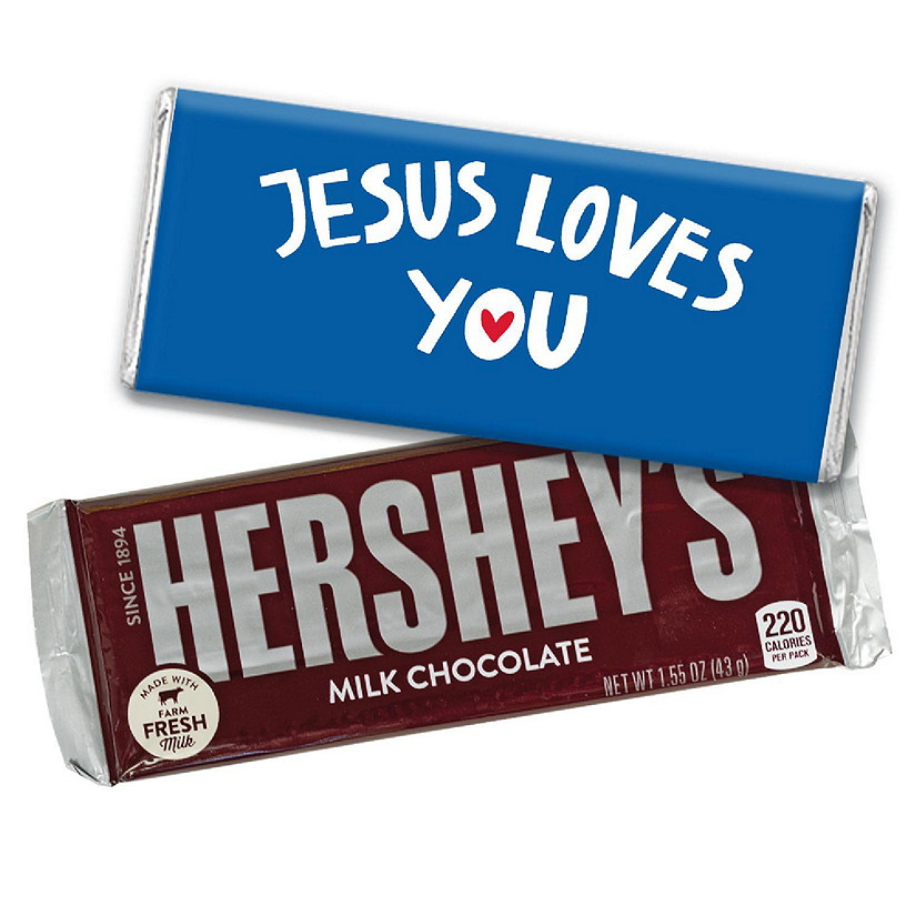 12ct Jesus Loves You Vacation Bible School Religious Hershey's Candy Party Favors Chocolate Bars & Wrappers (12 Pack) Image