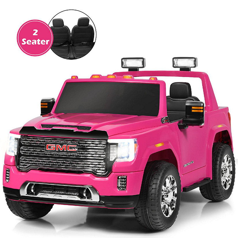12V 2-Seater Licensed GMC Kids Ride On Truck RC Electric Car w/Storage Box Pink Image