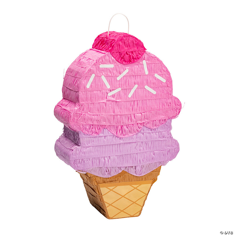13 1/4" x 20" Ice Cream Cone Pink & Purple Papier-M&#226;ch&#233; Pi&#241;ata Image
