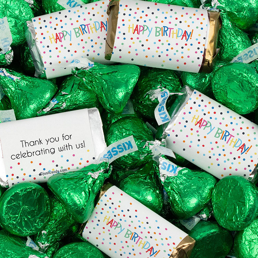 131 Pcs Birthday Candy Party Favors Hershey's Miniatures & Green Kisses (1.65 lbs) - Dots Image