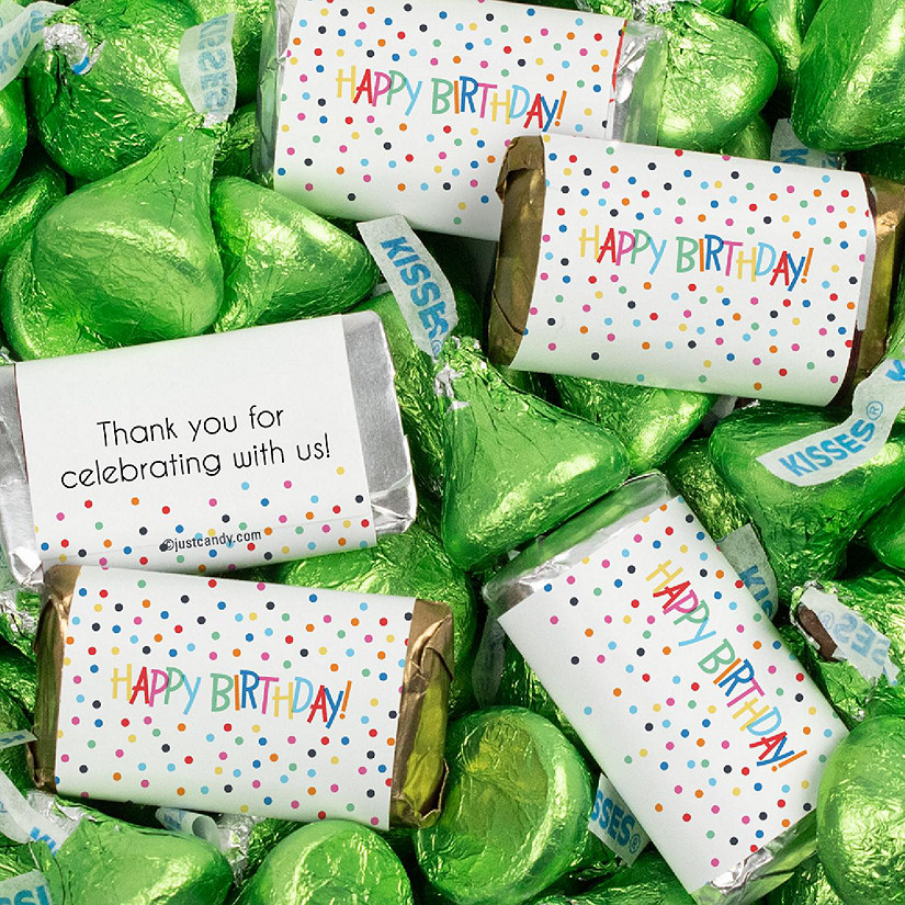 131 Pcs Birthday Candy Party Favors Hershey's Miniatures & Light Green Kisses (1.65 lbs) - Dots Image
