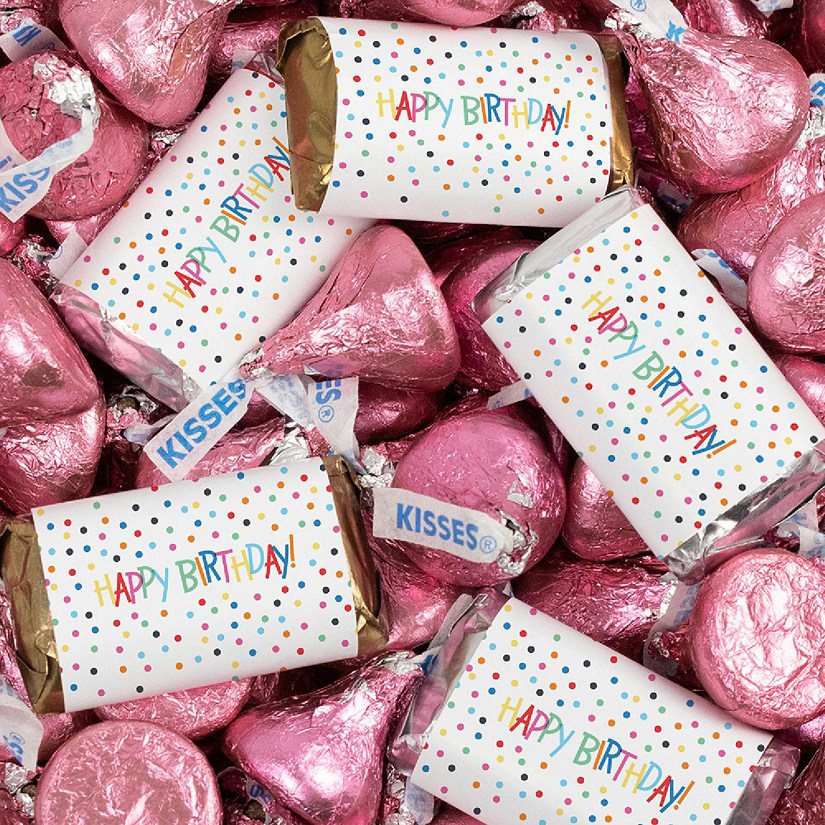 131 Pcs Birthday Candy Party Favors Hershey's Miniatures & Pink Kisses (1.65 lbs) - Dots Image