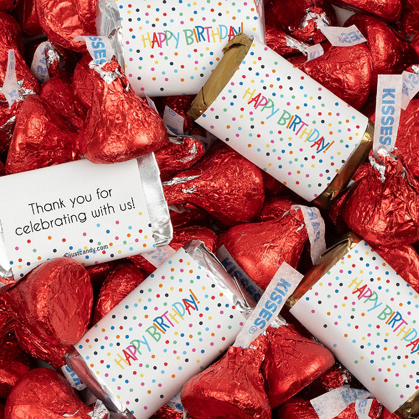 131 Pcs Birthday Candy Party Favors Hershey's Miniatures & Red Kisses (1.65 lbs) - Dots Image