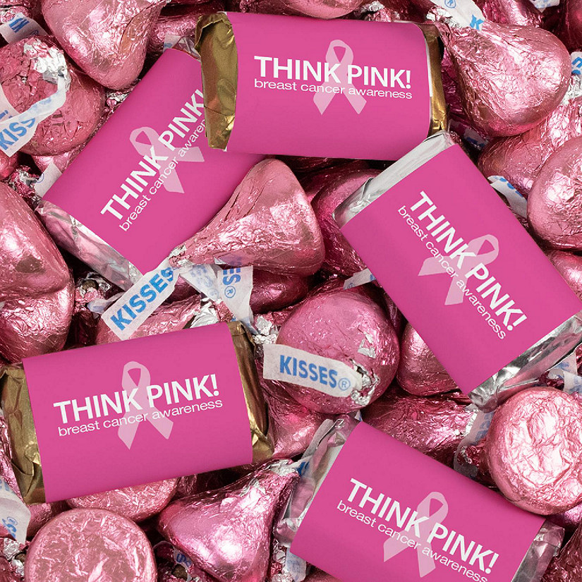 131 Pcs Breast Cancer Awareness Candy Hershey's Miniatures and Pink Kisses Think Pink  (1.65 lbs) Image