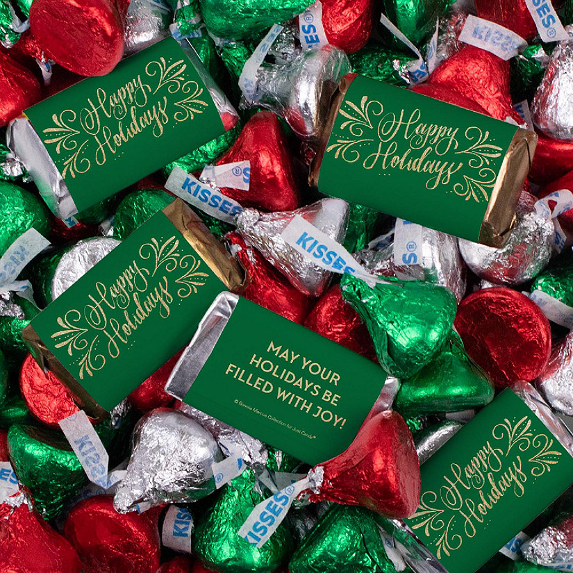 131 Pcs Christmas Candy Chocolate Party Favors Hershey's Miniatures & Red, Green & Silver Kisses (1.65 lbs, Approx. 131 Pcs) - Happy Holidays Image
