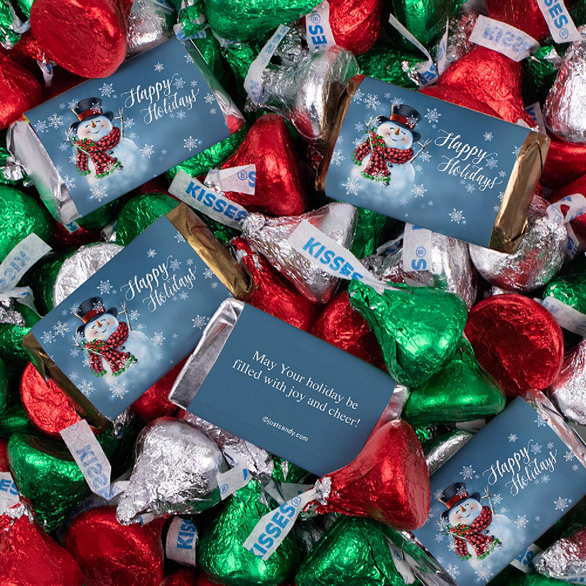 131 Pcs Christmas Candy Chocolate Party Favors Hershey's Miniatures & Red, Green & Silver Kisses (1.65 lbs, Approx. 131 Pcs) - Jolly Snowman Image
