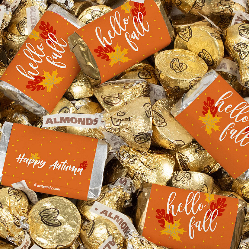 131 Pcs Fall Candy Party Favors Hershey's Miniatures and Gold Almond Kisses Chocolate by Just Candy (1.65 lbs) - Hello Fall Image