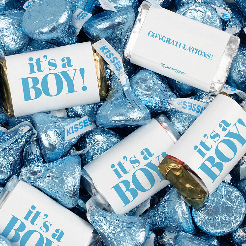 131 Pcs It's a Boy Baby Shower Candy Party Favors Miniatures & Light Blue Kisses (1.65 lbs, Approx. 131 Pcs) Image